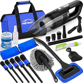 Car Cleaning Kit, Car Vacuum Interior Detailing Cleaner Kit with High Power Handheld Vacuum, Brush Set, Windshield Tool,