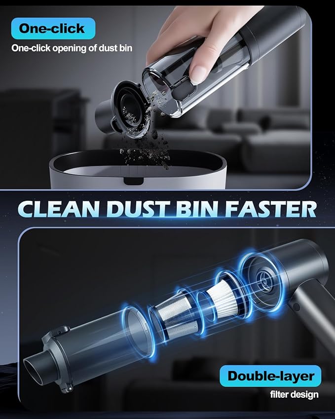 2026 Upgraded Handheld Car Vacuum, Cordless Car Vacuum Cleaner with 15000Pa Strong Suction, Brushless Motor & Filter, 7-in-1 Cleaning Kit, Type-C Charging for Home Office Car Pet (Black)