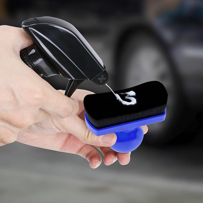 BABYSHEEP Large Car Tire Shine Applicator,Vegan Tire Shine Applicator with Curved Brush Head- Automotive Tire Dressing Applicator Brush with Storage Stand for Tire Detailing, 3.6 Inch Length (Blue)