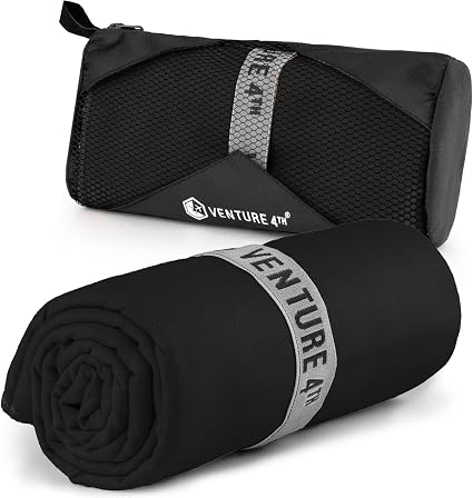 VENTURE 4TH Quick Dry Microfiber Towel for Camping & Gym - Black Large
