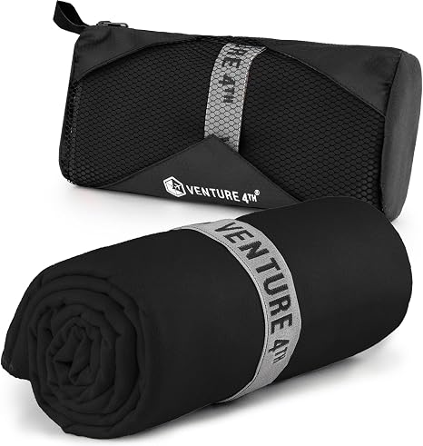 VENTURE 4TH Quick Dry Microfiber Towel for Camping & Gym - Black Large