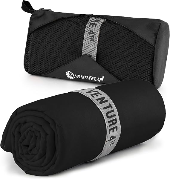 VENTURE 4TH Quick Dry Microfiber Towel for Camping & Gym - Black Large