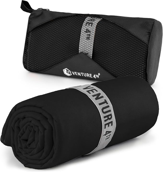 VENTURE 4TH Quick Dry Microfiber Towel for Camping & Gym - Black Large