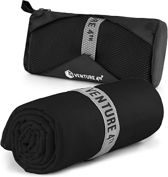VENTURE 4TH Quick Dry Microfiber Towel for Camping & Gym - Black Large