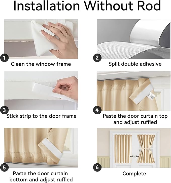 Vatge Dual Rod Pocket French Door Panel Curtains with Tieback - Door Curtain Panels for Doorway, 1 Panel, W36 x L54, Beige