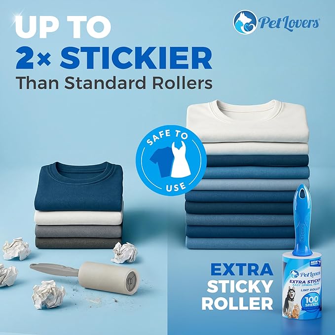 PetLovers Extra Sticky Lint Roller Value Set 200 Sheets for Pet Hair Removal, Dog and Cat Lint Remover 2 Pack