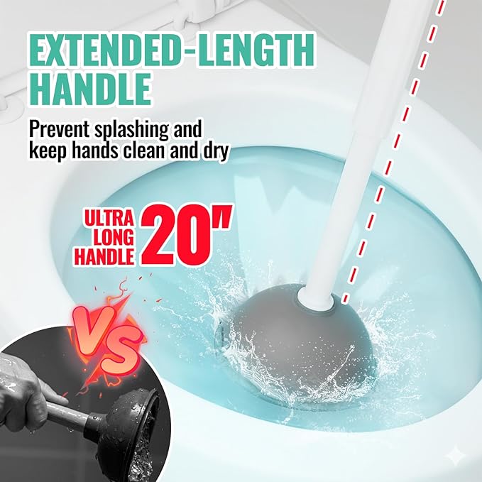 3 in 1 Toilet Brush and Plunger Set with Crevice Cleaning Brush, Toilet Plunger and Brush Set with Extra Long Handle, Plungers for Bathroom Accessories, Toilet Plunger with Holder, White