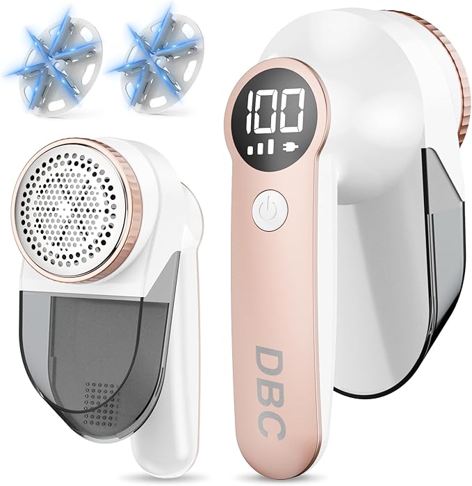 DBC Fabric Shaver with 15000r/Min Powerful Motor, LED Display, 3-Speeds, 6-Leaf Blades, Large Shaving Head Lint Remover for Clothes, Lint Ball, Furniture, Fuzz - Pink & White