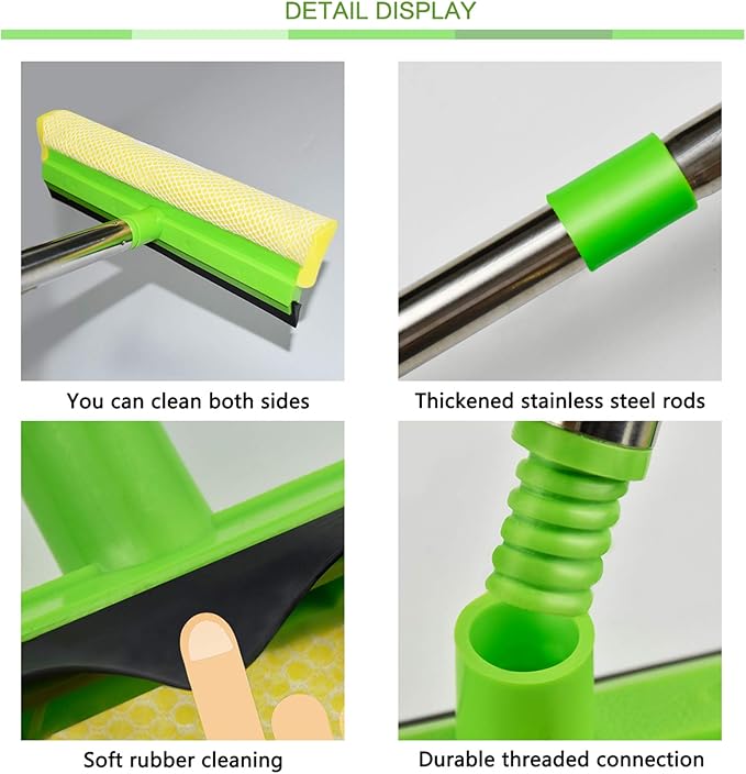 Window Squeegee, Squeegee for Window Cleaning, 2 in 1 Squeegee Window Cleaner with 58'' Long Handle,Window Washing Kit with Extension Pole for Shower, Windshield, Mirror, Gas Station, Glass