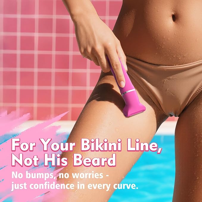 Bikini Trimmer for Women - IPX7 Waterproof Pubic Hair Remover for Shower & Travel, 3-in-1 Bikini Trimmer with Body/Round/Curved Heads, Hypoallergenic Foil & Ceramic Blades, Self-Care Gifts for Women