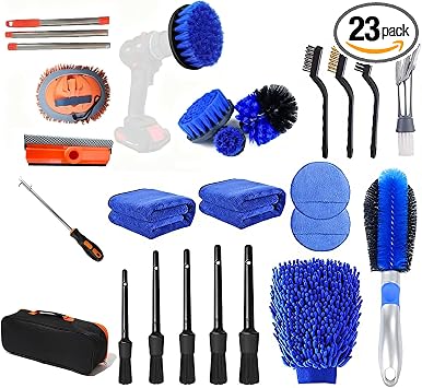 23Pcs Car Wash Kit,62" Car Wash Brush Mop with Long Handle,Car Cleaning Kit,Car Detailing Brush Set,Car Wash Bucket with