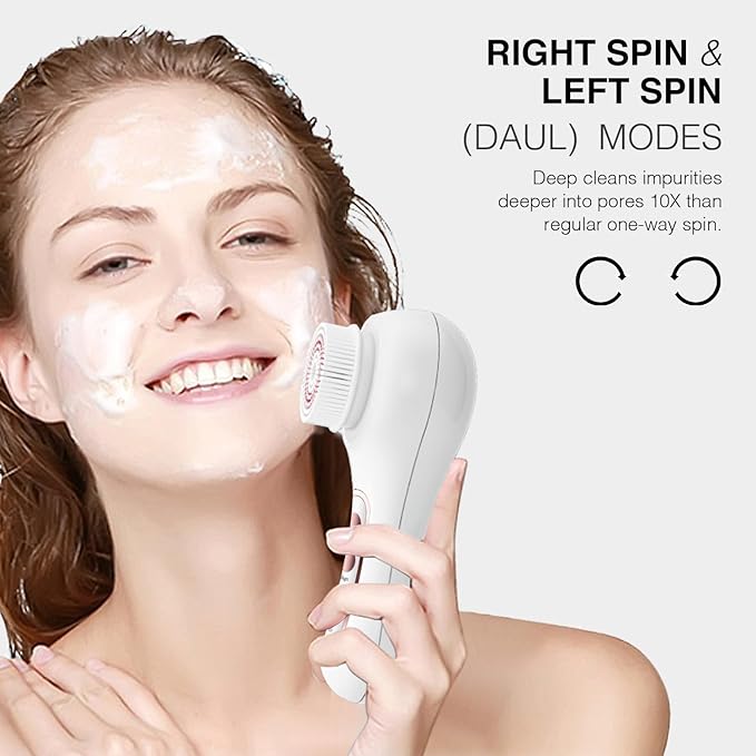 UMICKOO Electric Facial Cleansing Brush, 2-Way Rotating Face Scrubber for Daily & Deep Cleaning, 3 Modes, 5 Brush Heads, Rechargeable, IPX7 Waterproof for All Skin Types