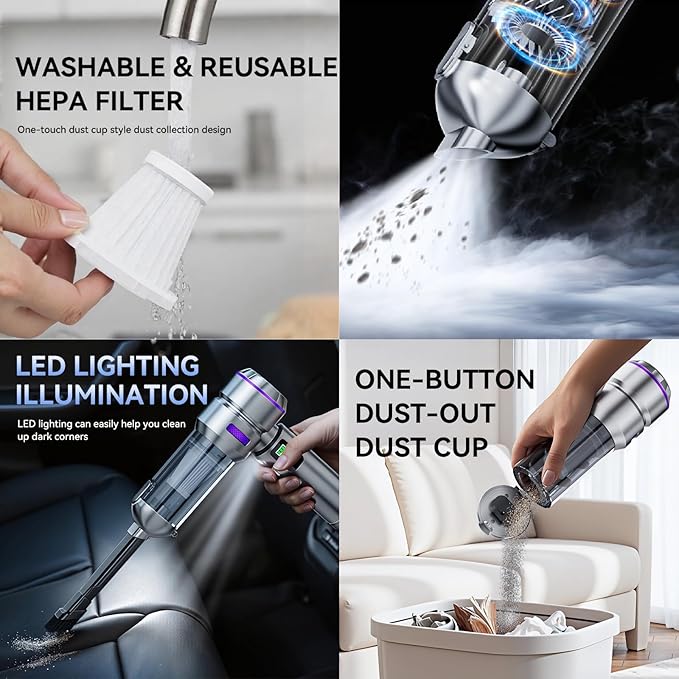 NWDEY Car Vacuum Cleaner High Power 20000Pa – Cordless Handheld Mini Vacuum & Air Duster for Car & Desk, Home, Office & Camping, Ideal Gift for Men & Women, 6000mAh Battery (Fast Charging Edition)