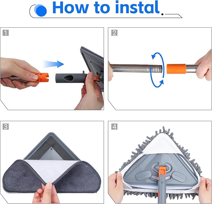 Wall Mop with 80 Inches Long Handle, Wall Cleaner Mop Tool for Window/Walls/Ceiling Fans/Dust/Baseboard/Floors Clean, 360° Ceilings Cleaner Tool Duster with Squeegee 6 Replacement Pads