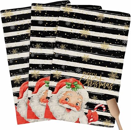 Santa Kitchen Towels, Absorbent Microfiber Kitchen Dish Hand Tea Bath Towel, Quick Dry Cleaning Cloth Dishclothes Decora