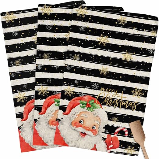 Santa Kitchen Towels, Absorbent Microfiber Kitchen Dish Hand Tea Bath Towel, Quick Dry Cleaning Cloth Dishclothes Decora