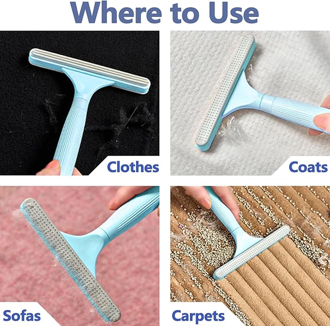 2 Pack Portable Pet Dogs Cats Hair Remover Lint Removal Shaver Tool Fur Scraper Carpet Rake for Couch Furniture Car Mats Fabric Sofa Clothes Bedding Blue
