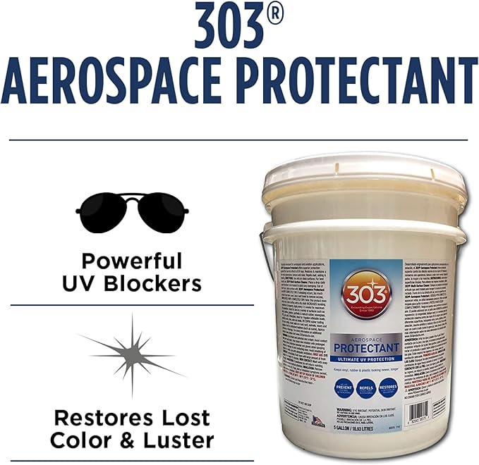 303 Products Aerospace Protectant Spray, UV Protection, Repels Dust, Dirt, & Staining, Matte Finish, Restores Like-New Appearance, Outdoor Cleaning Supplies 5 Gallons