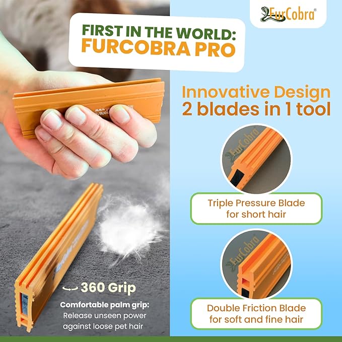 Pro Pet Hair Remover 4.3” – Dog & Cat Hair Remover for Car, Couch, Carpet, Bed & Furniture – Reusable Dual-Blade Pet Hair Scraper for Auto Detailing, Home & Upholstery