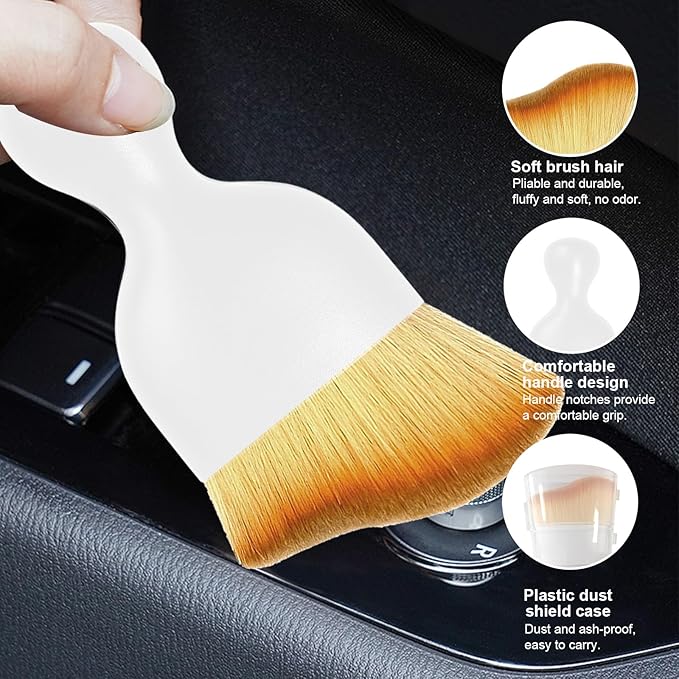 Ziciner 2 PCS Car Detailing Brush, Curved Soft Bristles Auto Removal Dust Collectors, Universal Vehicle Dashboard, Air Conditioner Vents etc Interior Cleaning Tool Accessories (White)