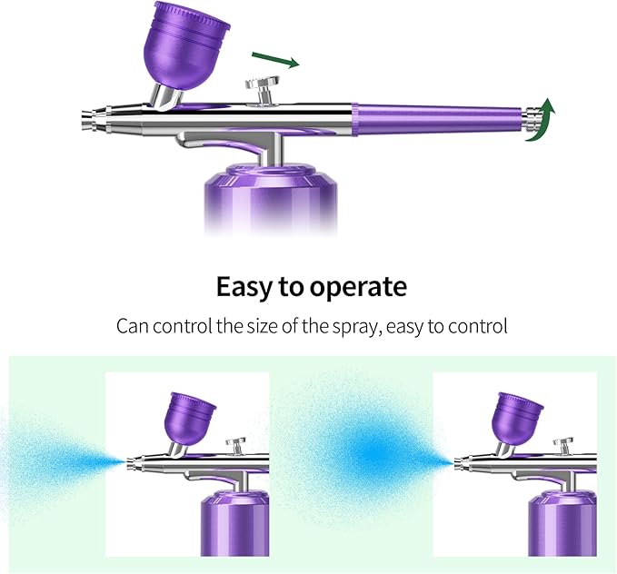 Airbrush Kit with Compressor Portable Airbrush Kit 48PSI High-Pressure Non-Clogging Air Brush Set Cordless Rechargeable with 0.3mm Nozzle and Cleaning Brush for Painting,Nail Art, Makeup (Purple)