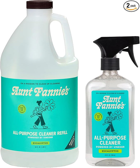 Aunt Fannie's All Purpose Household Cleaner Bundle, Multi-surface Spray and Refill, Powered by Vinegar for Kitchen, Bath, Windows and Countertops, Eucalpytus Scent