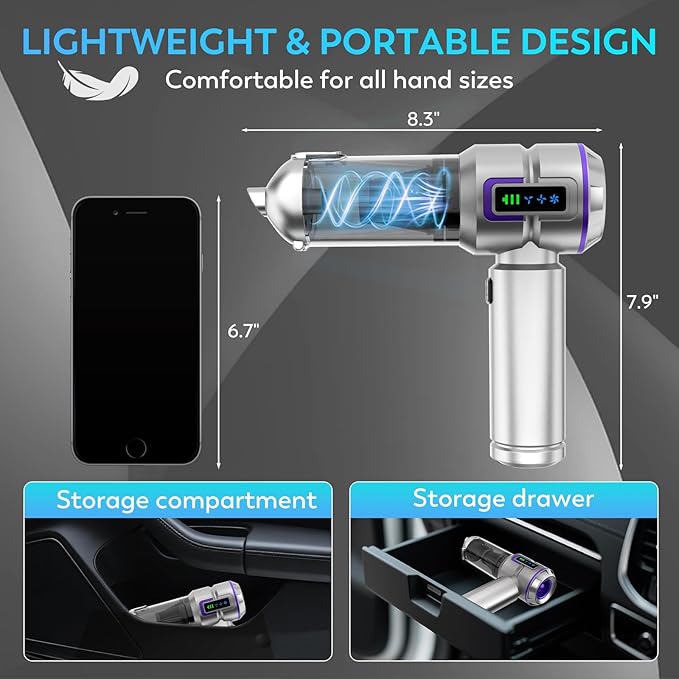 Car Vacuum Cleaner Cordless, 22000PA High Power Portable Handheld Vacuum & Compressed Air Duster, Mini Vacuum with LED Display, 3 Modes Brushless Motor for Car, Home, Office, Camping