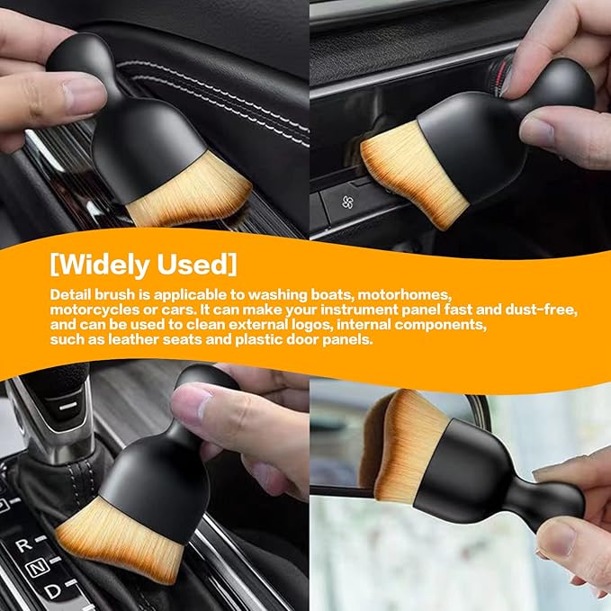 AOCISKA Car Interior Detailing Brush,Soft Bristle Cleaning Brush Car Detailing Brush Dusting Brush,Car Interior Cleaning Tool,Auto Detail Brush Car Dash Duster Brush (Black&Brown)