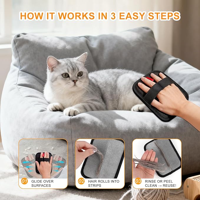Pet Hair Removal Glove,Reusable Electrostatic Pet Hair Remover Glove,Washable Grooming Tool for Cats, Dogs, Furniture, Car Seats, & Carpets(2 Piece)