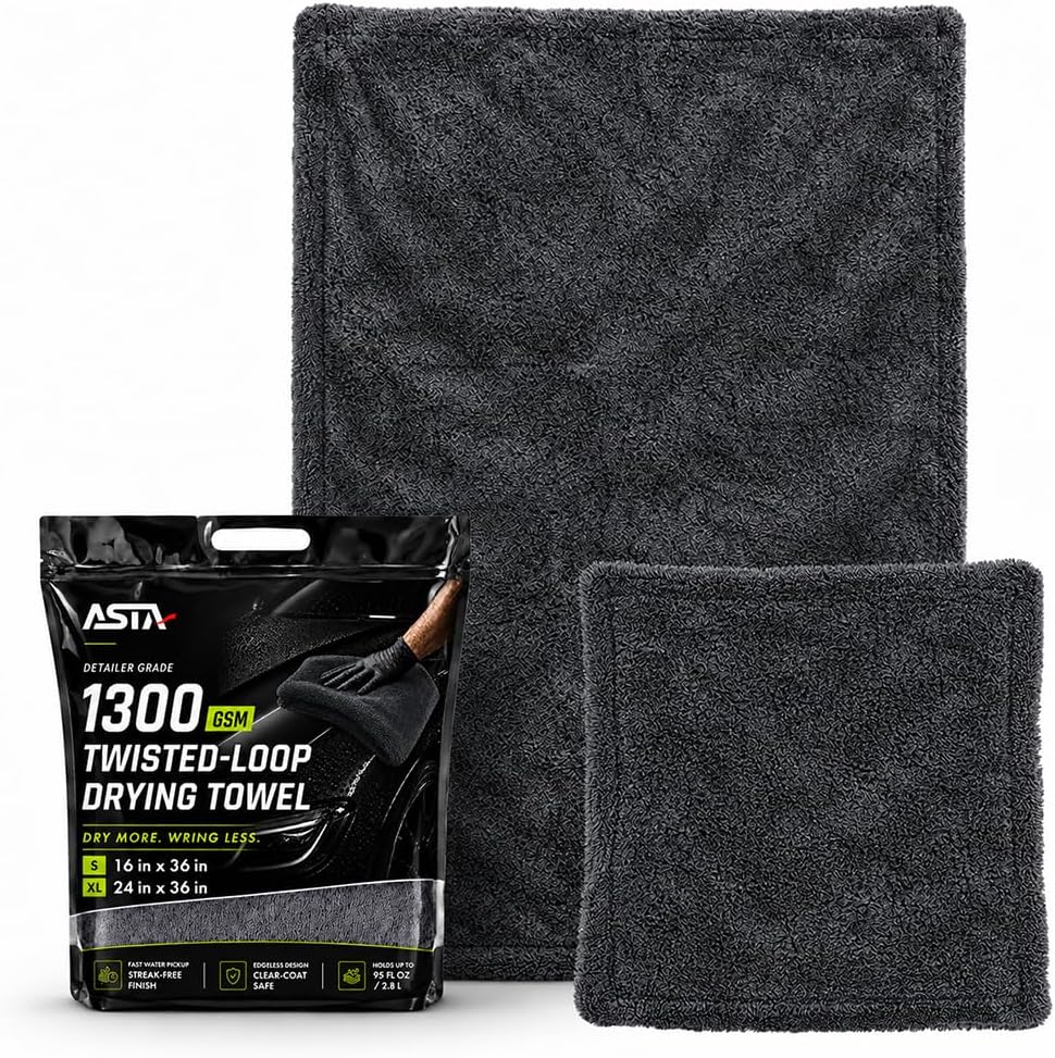 Car Drying Towel,1300GSM Twisted Loop,24"x36"+16"x16",2-Pack,Microfiber