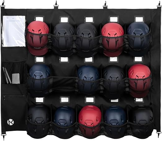 KAVIGOR Baseball/Softball Dugout Organizer - 15+ Helmet & Glove Storage Bag, Military-Grade 900D Fabric & 6 Reinforced S