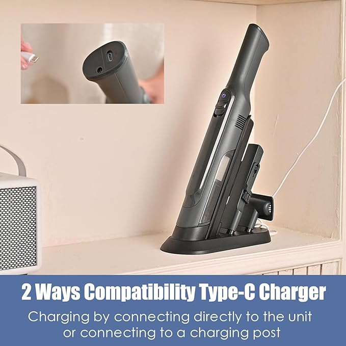 Handheld Vacuum Cordless, Lightweight 1.4lb with Powerful Suction, Charging Dock, Single Touch Empty and Detachable Dust Cup, Portable Mini Car Vac for Home Office and Pet Hair (Light Black)
