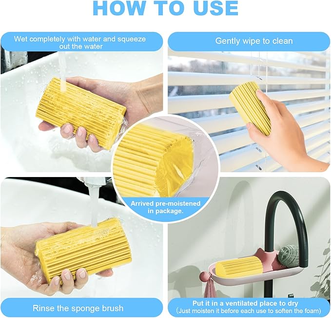 4 Pack Damp Clean Duster Sponge, Magic Sponge Eraser for Household Cleaning, Reusable Dusters Cleaning Supplies for Housekeeping, Dish, Blinds, Glass, Baseboards,Window Track Grooves and Faucets