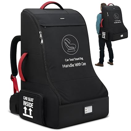 RAINSMORE Padded Car Seat Travel Bag for Airplane Car Seat Backpack, Black
