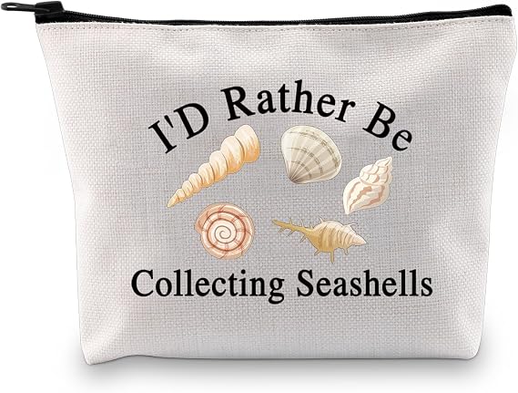 JXGZSO Seashell Collectors Gift I'd Rather Be Collecting Seashells Toiletry Bag With Zipper Beachcomber Seashell Bag Sea
