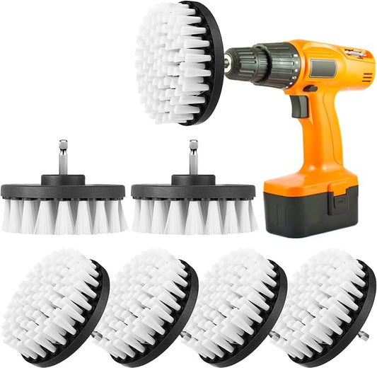 Drill Brush Attachment Power Scrubber Cleaning Kit Multi Purpose Drill Brush Set Drill Scrubber Brush Kit Cleaning Brushes for Drill Bathroom Surfaces Tub Grout Shower Kitchen (White, 6 Pcs)