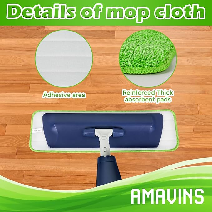 AmaVins 3 Pack Microfiber Cleaning Pads, Reusable Microfiber Mop Pads for 18 Inch Mop, Hardwood Floor Replacement Cleaning Mop Pads, Machine Washes