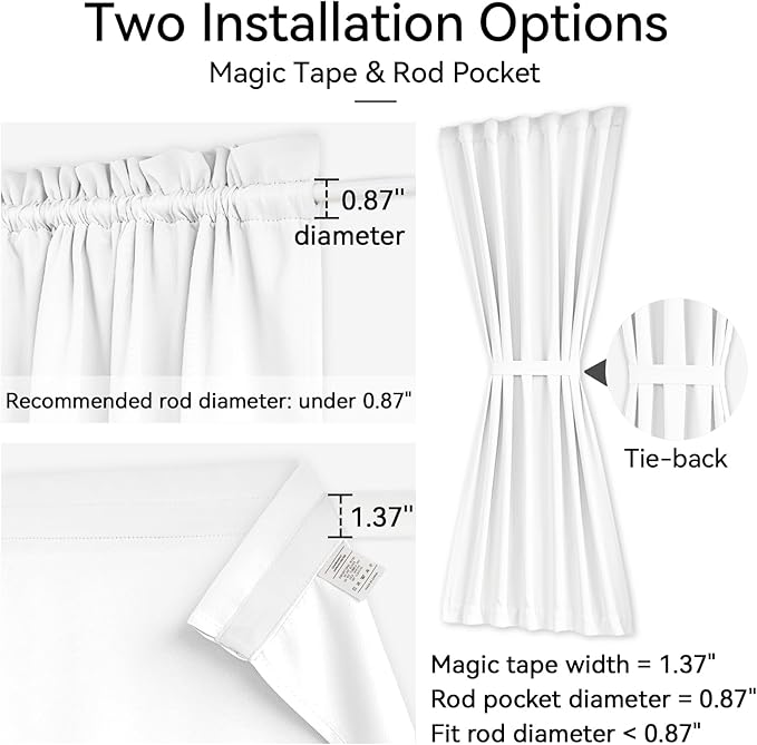 Vatge Pure White Sidelight Curtains - 50% Sunlight Blocking Sidelight Curtains for Front Door, 1 Panel, W25 x L80, Pure White