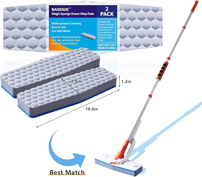 Mops Pad for Floor Cleaning,Magic Sponges Eraser Cleaning Mop Pads Refills Suitable for 10" Flat mop Head