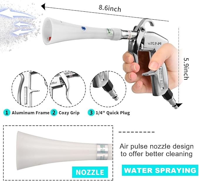 GOCCIDA Tornado Dry Cleaning Gun with Brass Adjustable Air Flow Nozzle,Air Blower Gun Quickly Blasts Dirt and Dust from Surface Works with Air Compressor