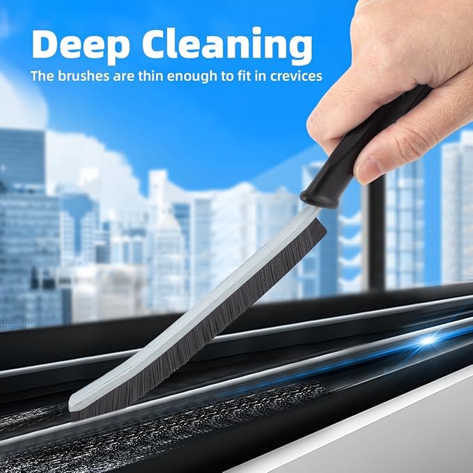 TQRR Hard Bristle Crevice Cleaning Brush-Thin Gap Scrub Brush, Small Cleaning Brush, Grout Brush, Kitchen Brush, Cleaning Tools for Toilet, Bathroom, Sink, Home, Household, Window (6, Lichen Blue)