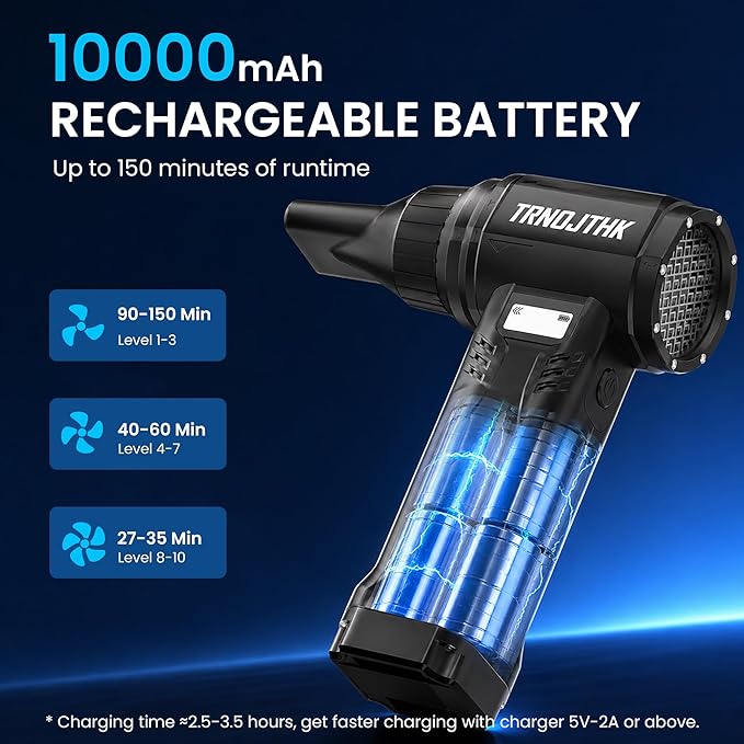 Electric Air Duster, 150000RPM Powerful Cordless Blower with Vacuum, 10-Gear Rechargeable Cleaner for Computer, Keyboard, Car Vent and Camera Gears