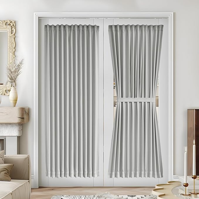 Vatge Rod Pocket Door Window Curtains - Window Treatment for Sliding Glass French Door Curtain for Doorways, 1 Panel, W54 x L72, Silver Grey