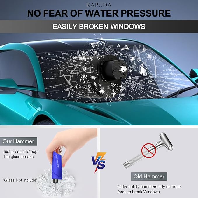 RAPUDA Window Breaker Seatbelt Cutter,3-in-1 Mini Glass Breaker, 3 Pack Car Escape Tool for Land and Underwater,Keychain Car Emergency Tool（Red/Yellow/Blue）