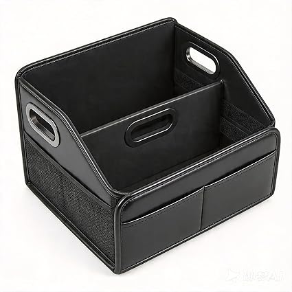 Car Organizer, Reinforced PU Leather Storage with Adjustable Divider