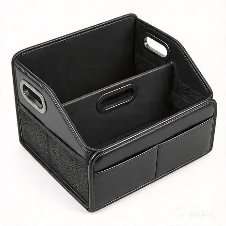 Car Organizer, Reinforced PU Leather Storage with Adjustable Divider