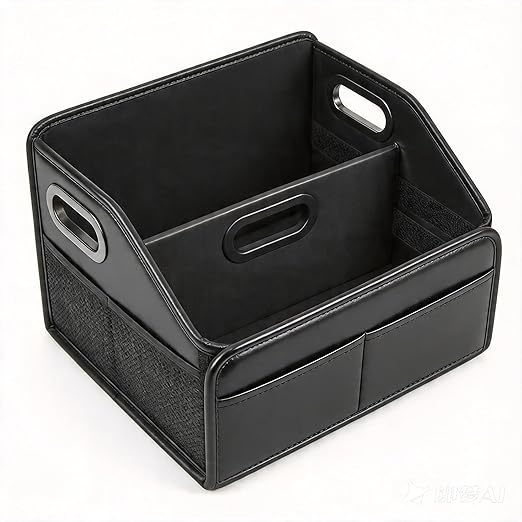 Car Organizer, Reinforced PU Leather Storage with Adjustable Divider