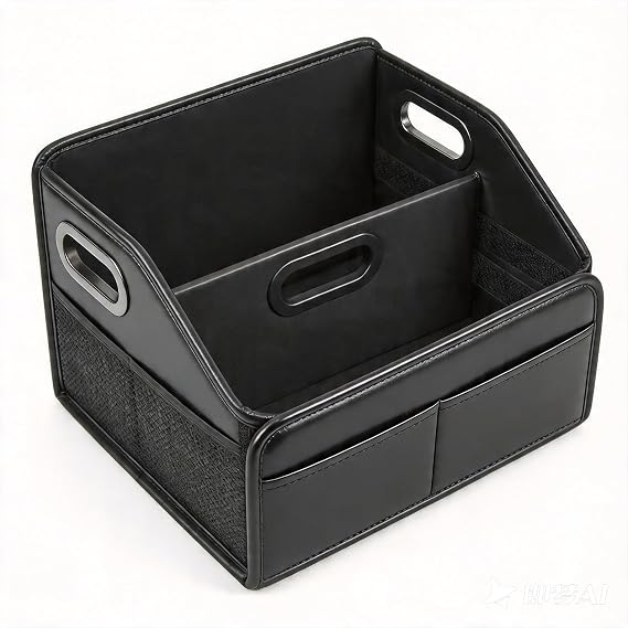 Car Organizer, Reinforced PU Leather Storage with Adjustable Divider