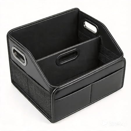 Car Organizer, Reinforced PU Leather Storage with Adjustable Divider