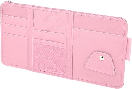 Car Sun Visor Organizer, Auto Visor Storage Pouch with Zipper W/Elastic Slot with Sunglasses Holder for Cards License Pe